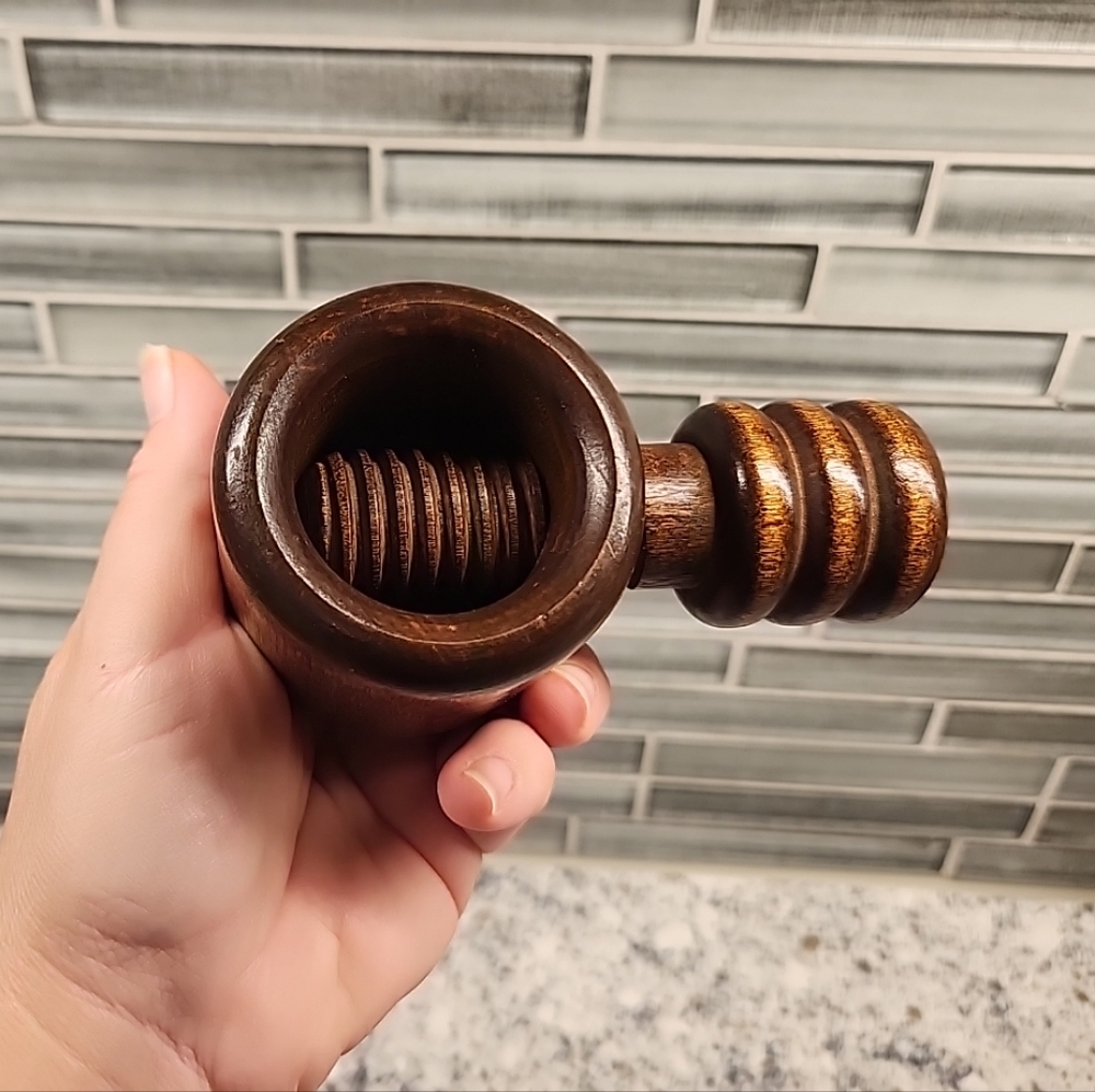 Vintage Nutcracker Solid Walnut Wood Hand Crank